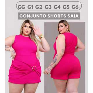 Conjunto Feminino Plus Size Preto Short Saia do GG ao G6 Malha Premium (Zero Transparência) em Oferta na Shopee