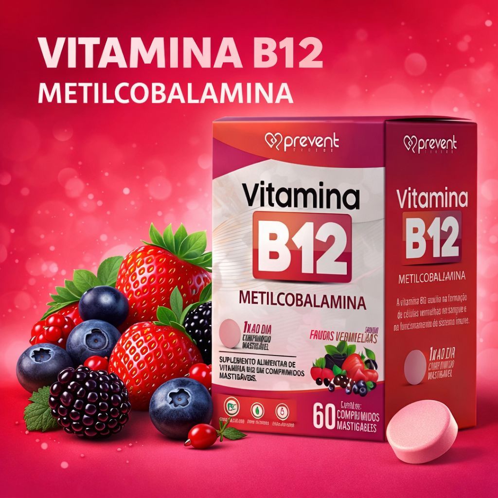 B12 Metilcobalamina | 60 Cp Mastigáveis - Frutas Vermelhas