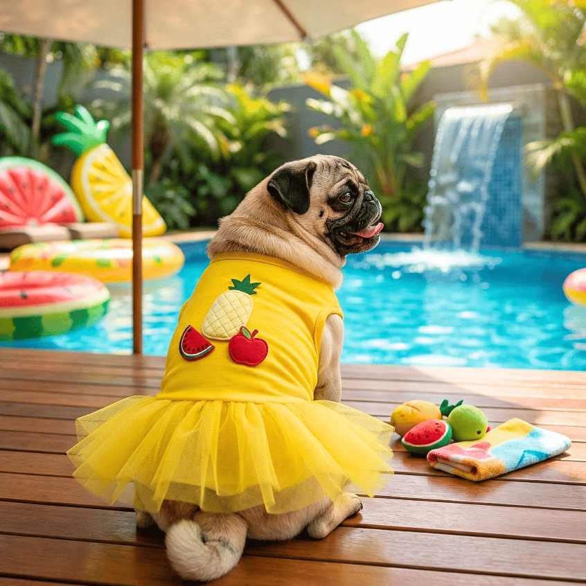 Vestido Pet para Cachorro e Gato Verão | Roupa Pet Fantasia de Frutas | Tule e Malha