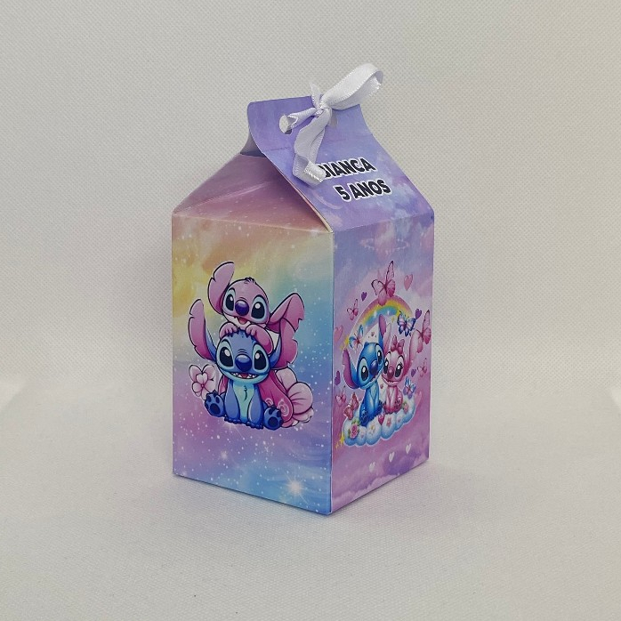 Caixinha Milk Stitch Angel Personalizada com Nome Idade Lembrancinha Festa Infantil Aniversário