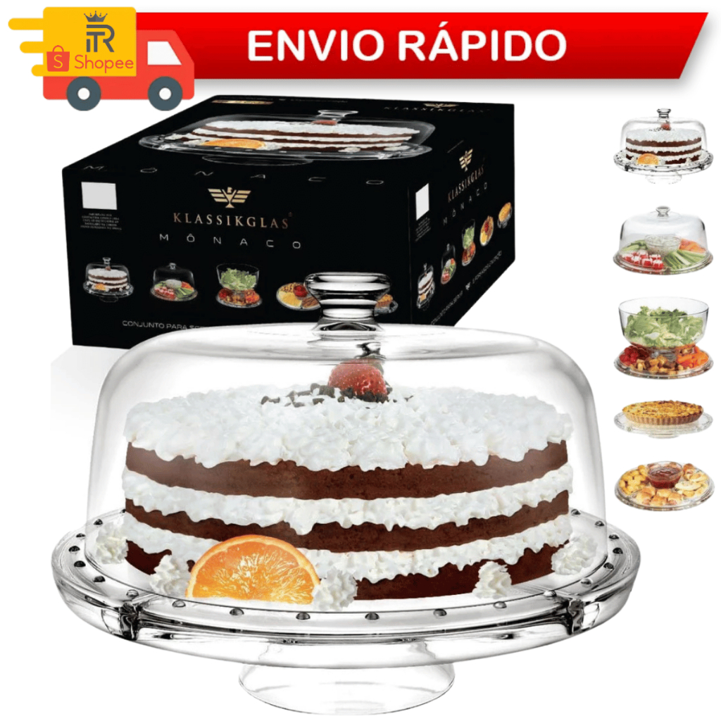 Boleira De Vidro Monaco 5 Em 1 Luxo Premium Com Pé Boleira Petisqueira Saladeira Super Resistente