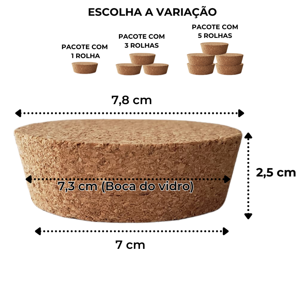 Rolha / Tampa de Cortiça 7 x 7,8 x 2,5cm Vidro Boca 7,3cm em Oferta na Shopee