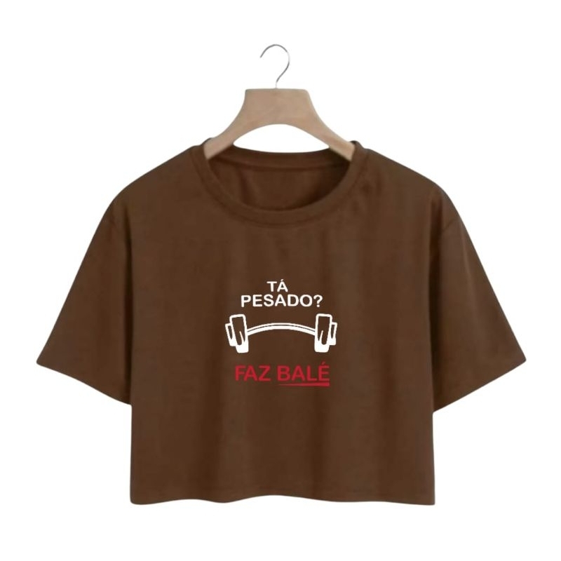 Cropped Blusinha Feminina de Algodão com Estampa 'Tá Pesado? Faz Balé' Camiseta Confortável para Academia Novidade