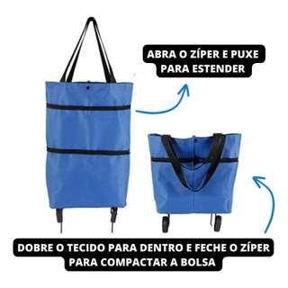 Carrinho De Feira Dobrável Supermercado Sacola Bolsa De Compras Com Rodinhas E Alça Boa Qualidade LL