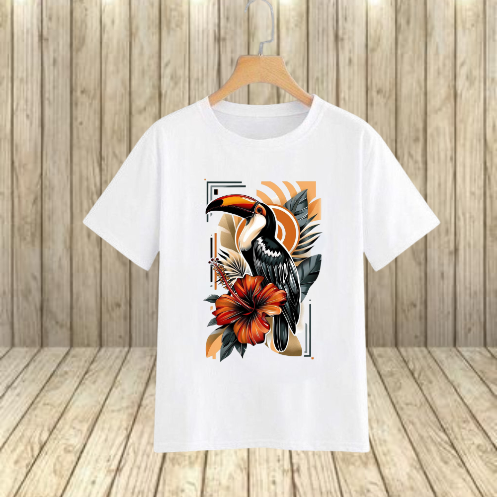 Camiseta Feminina Adulto e Infantil Tucano Blusa Feminina 100% Algodão Leva e Confortável Várias Estampas