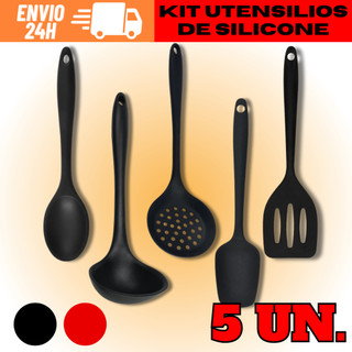 Kit Utensílios para Cozinha de Silicone Inteiriço Resistente Colher Espátula Concha Escumadeira
