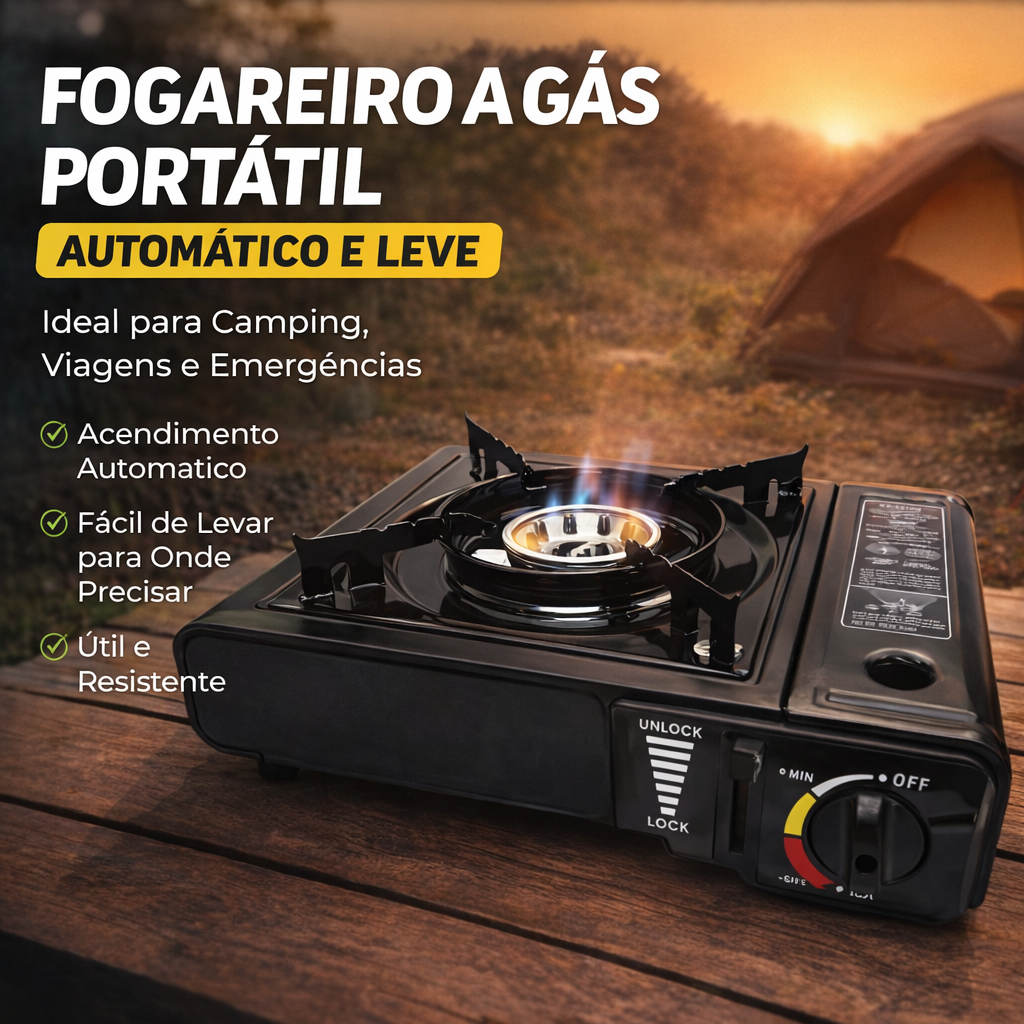 Fogareiro a Gás 1 Boca Camping Sem Maleta Preto 05236 Titanium Portátil Acendimento Automático