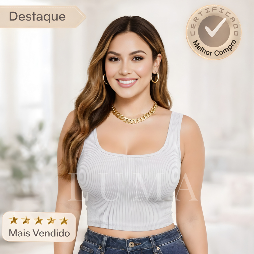 Camiseta Feminina Cropped Premium Canelado, Regata Academia, blusa básica Zero transparência Roupa estilosa Preto Branco