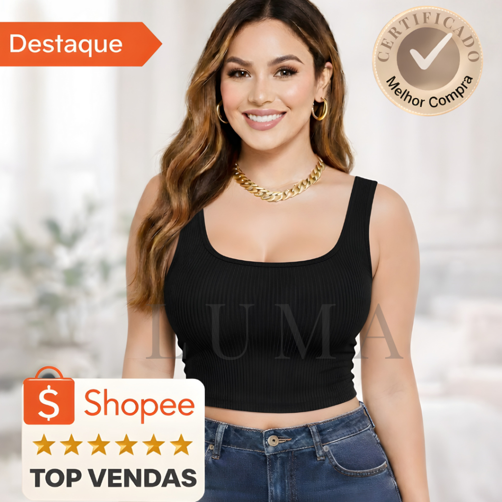 Camiseta Feminina Cropped Premium Canelado, Regata Academia, blusa básica Zero transparência Roupa estilosa Ribana Verão