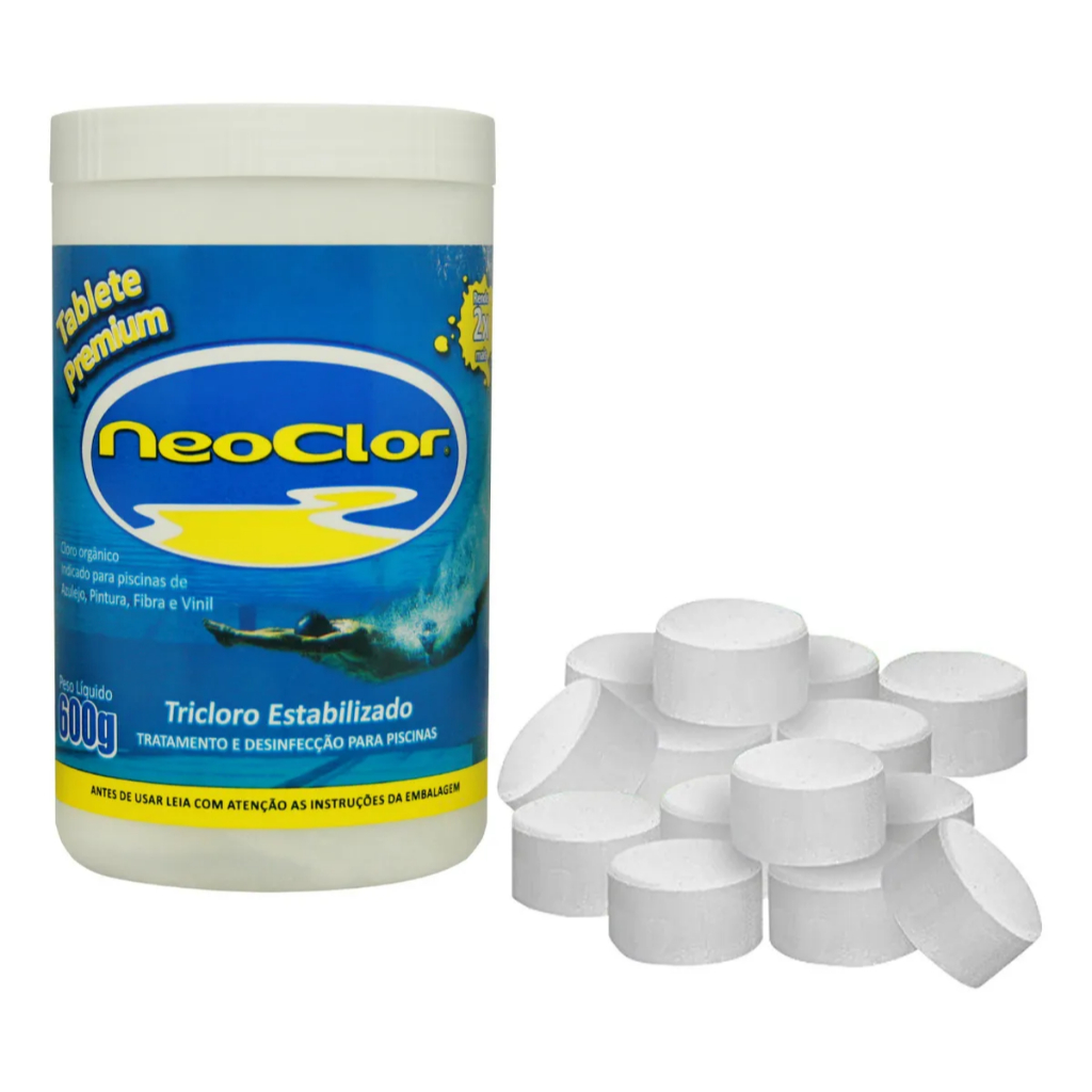 Mini Pastilha Cloro 20g Para Piscinas Pequenas, Piscinas Infantis, Spas e Ofurôs Pote 600g C/ 30 Unidades Neoclor