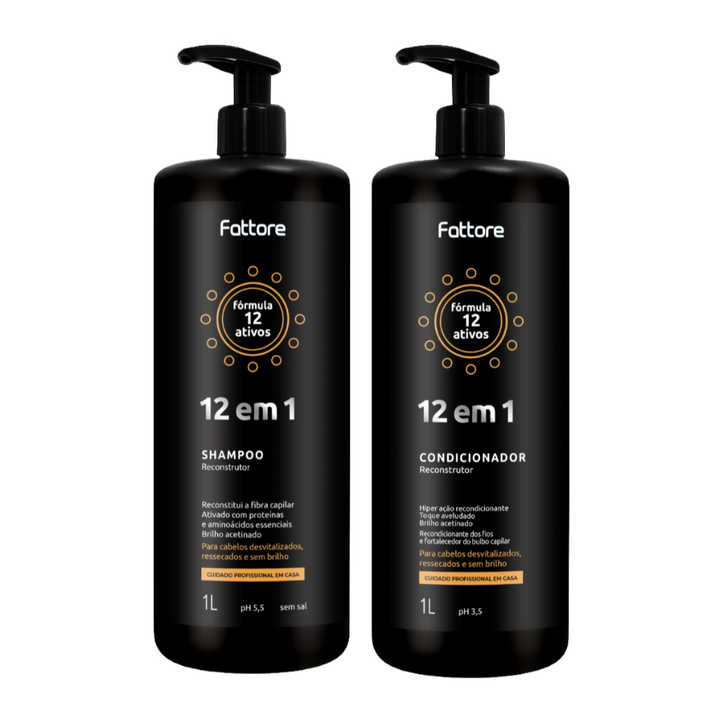 Kit Fattore 12 em 1 – Shampoo 1L + Condicionador 1L