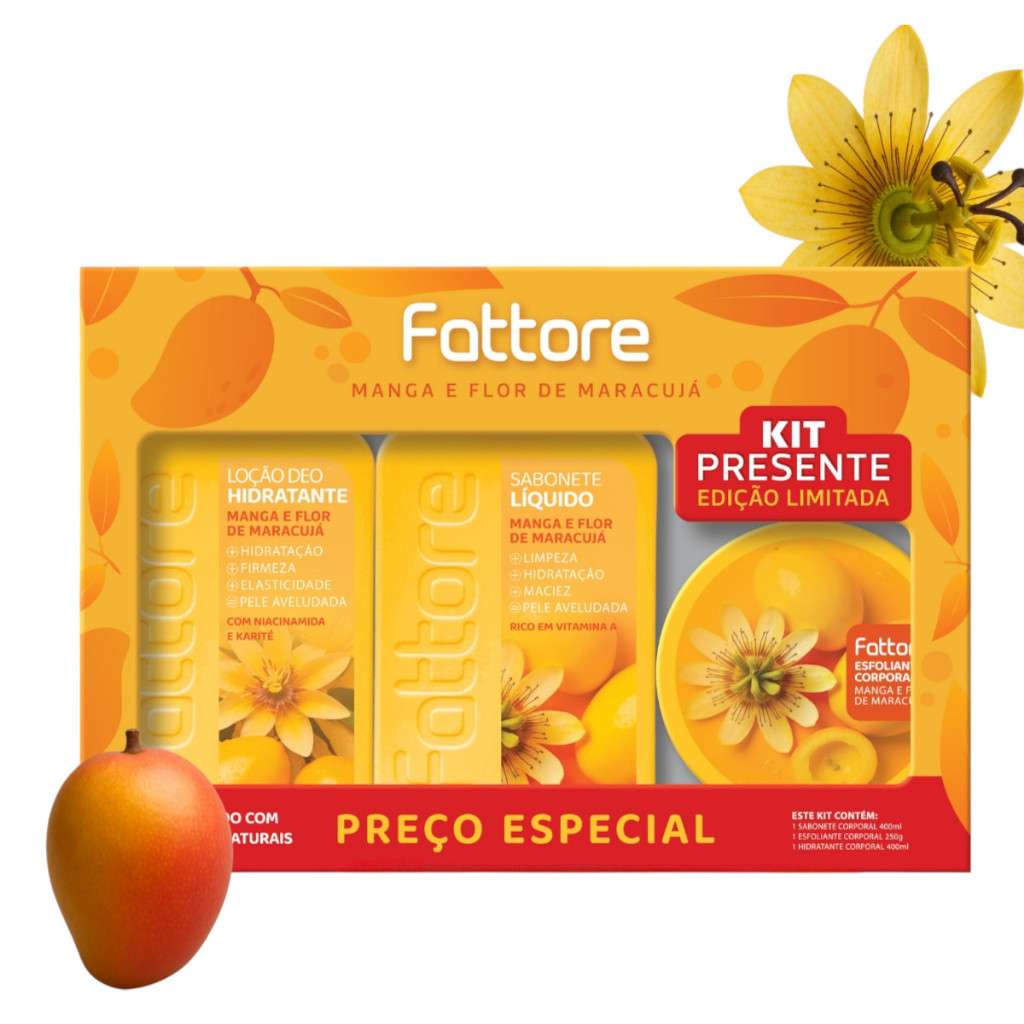 Kit Premium Fattore Manga e Flor de Maracujá – Hidratação, Limpeza e Esfoliação em Oferta na Shopee