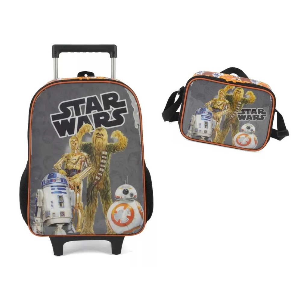 Kit Mochila De Rodinha Escolar Star Wars + Lancheira Mochila Térmica
