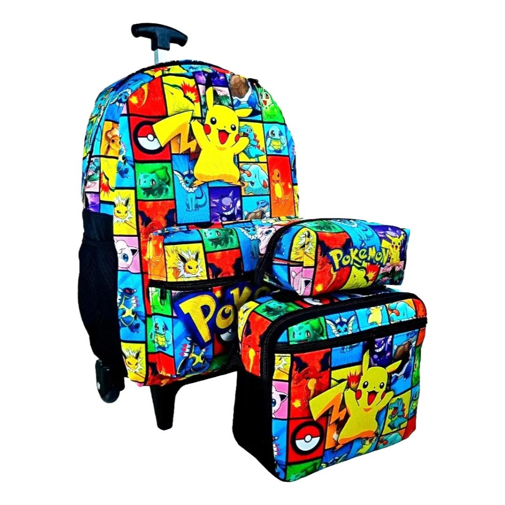 kit mochila escolar pokemon pikachu infantil rodinhas menino menina amarelo