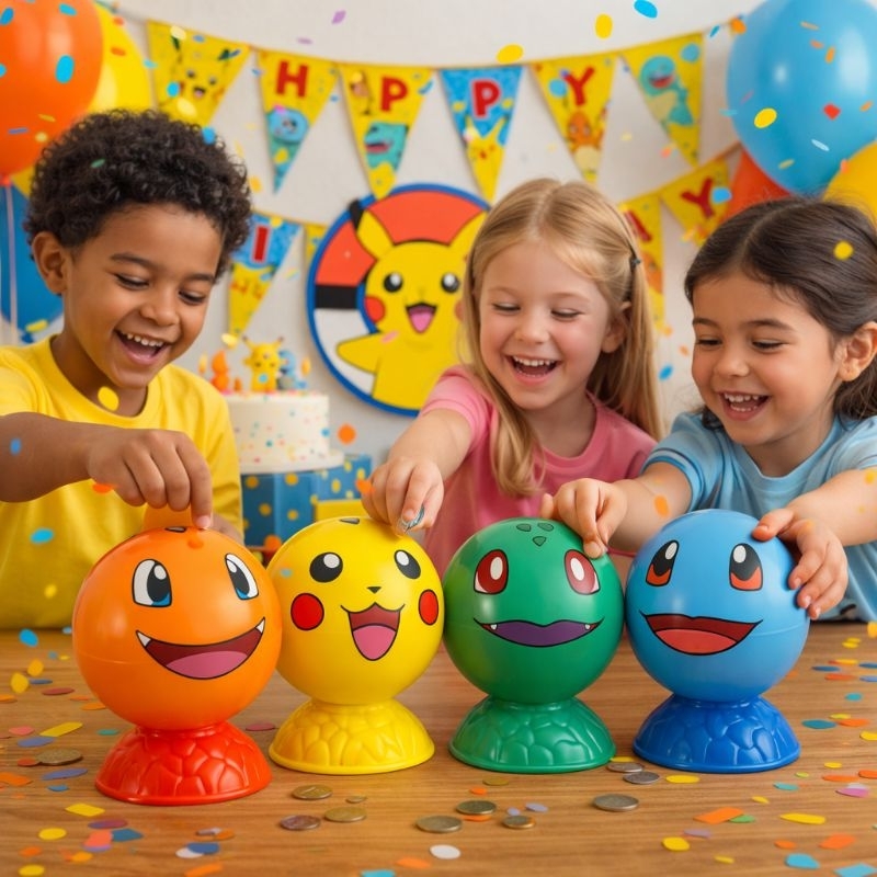 kit 14 cofrinhos pokemon 14 cm com abertura lembrancinha aniversario festa infantil decoração