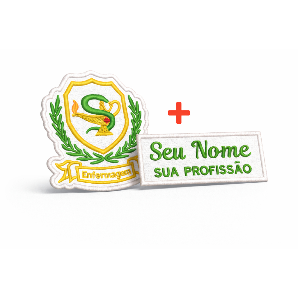 Patch Bordado Termocolante - Brasão de Enfermagem + Nome e Profissão Personalizado