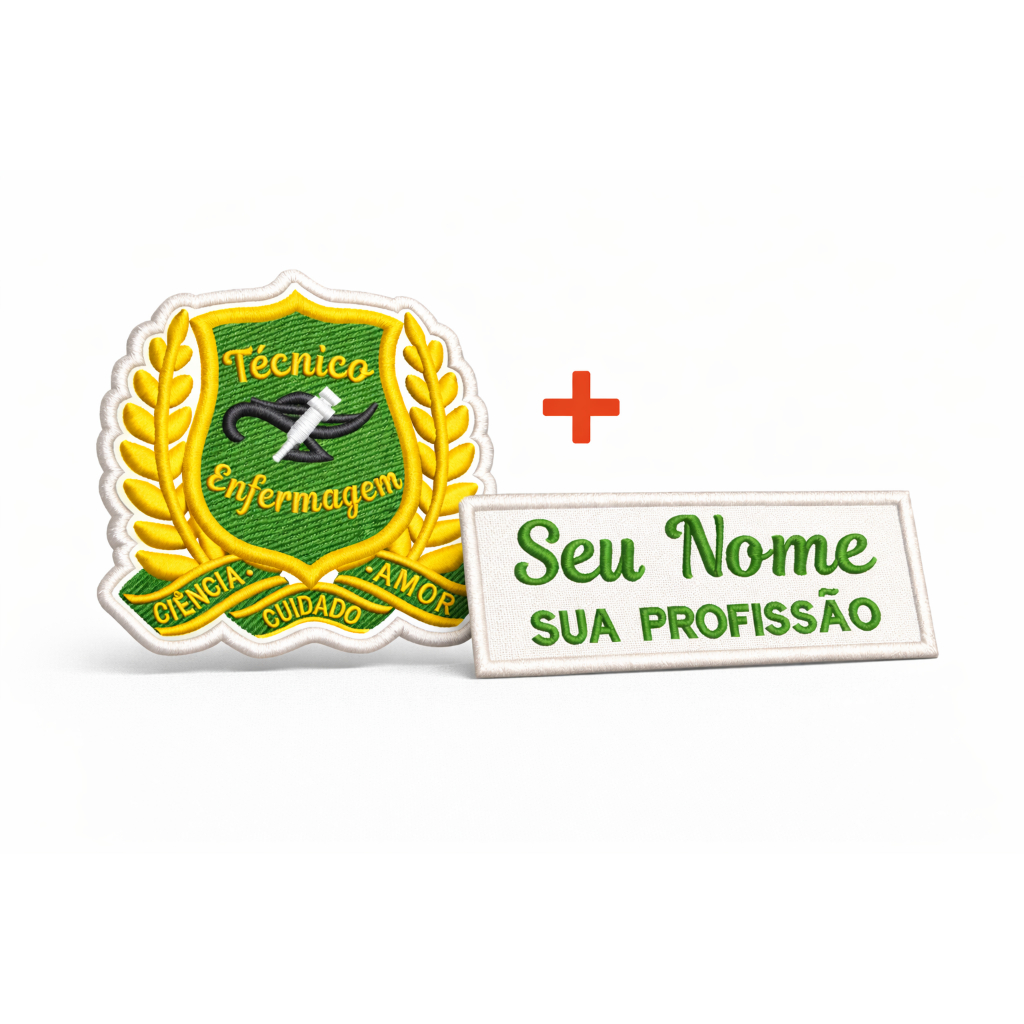 Patch Bordado Termocolante - Brasão Técnico de Enfermagem + Nome e Profissão Personalizado em Oferta na Shopee
