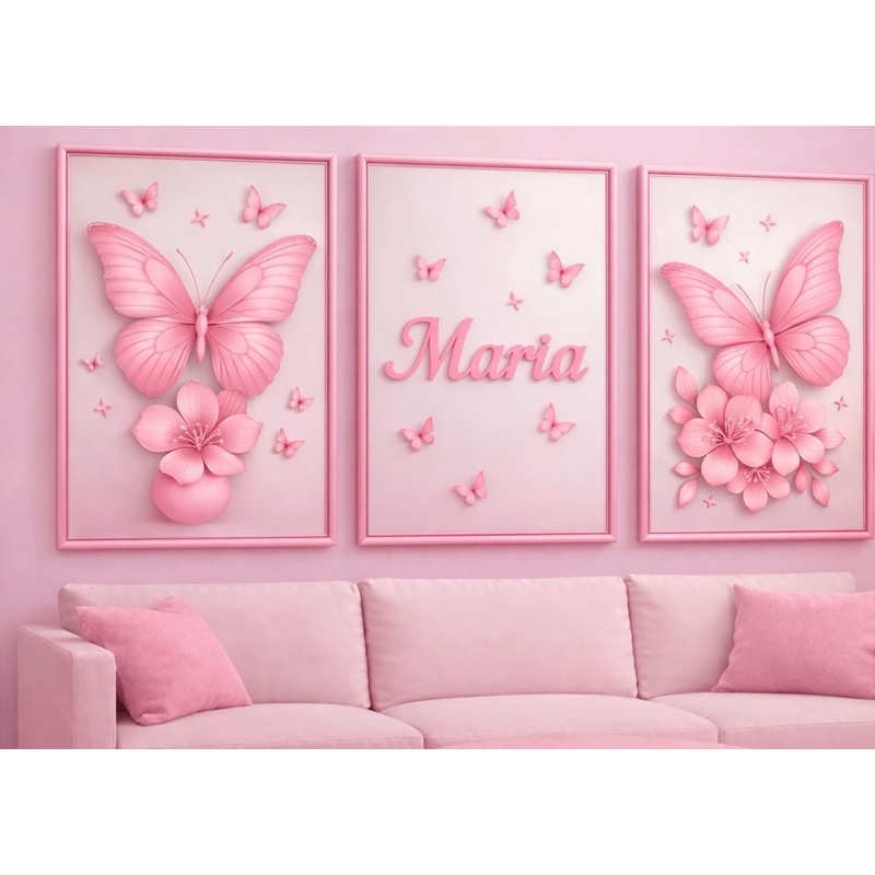 kit 3 Quadro Decorativo Personalizado Quarto Menina Rosa em Oferta na Shopee
