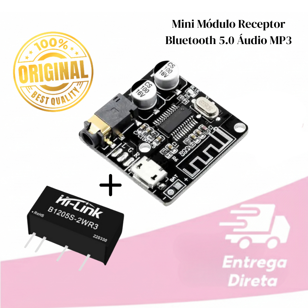 Mini Módulo Receptor Bluetooth 5.0 Áudio MP3 + Isolador B1205S-2WR3 5.0 Micro USB Envio Imediato Rápido
