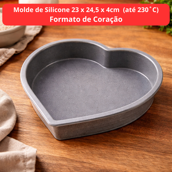 Forma de Silicone em Formato de Coração 23x24,5cm – Ideal para Bolo, Pudim e Cheesecake em Oferta na Shopee