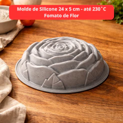 Forma de Silicone em Formato de Flor 24cm – Ideal para Bolo, Pudim, Terrina, Patês