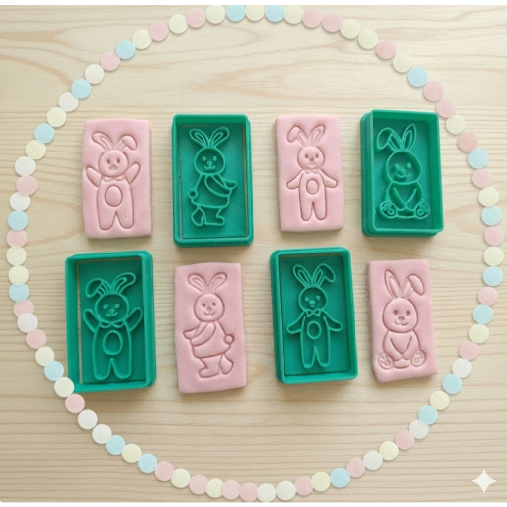 Coelho Retangular Cortador Carimbo Cookies Biscoito Massinha Páscoa Coelhinhos Fofos 4 peças