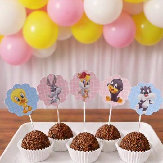 Topper de docinhos ou cupcake Baby Looney Tunes/tags Baby Looney Tunes/Festa Baby Looney Tunes em Oferta na Shopee