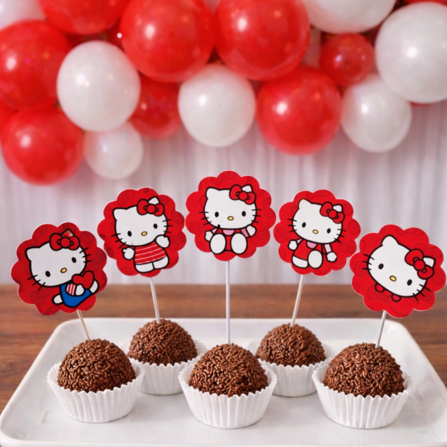 Topper de docinhos ou cupcake HELLO KITTY VERMELHA/tags HELLO KITTY VERMELHA