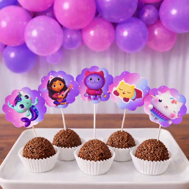 Topper de docinhos ou cupcake Casa Mágica da Gabby/tags Casa Mágica da Gabby