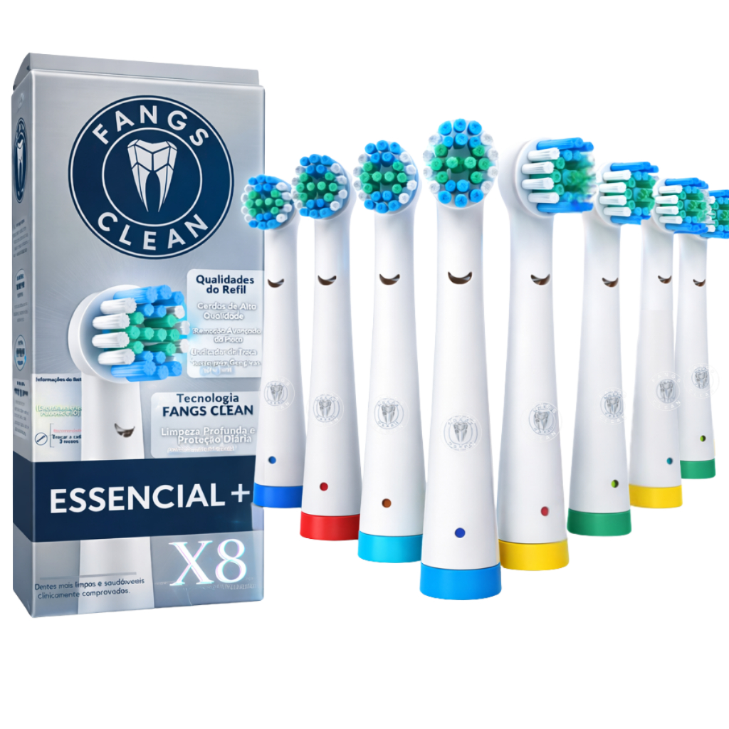 Kit 8 Cabeças de Reposição Fangs Clean Escova Elétrica Compatível com Oral-B Refil Escova Elétrica Essencial+ em Oferta na Shopee