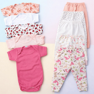 kit 10 peças body e calça menina enxoval bebê manga curta em Oferta na Shopee