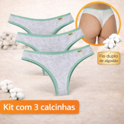 Kit 03 Calcinha fio duplo algodão confortável Tanga fio duplo