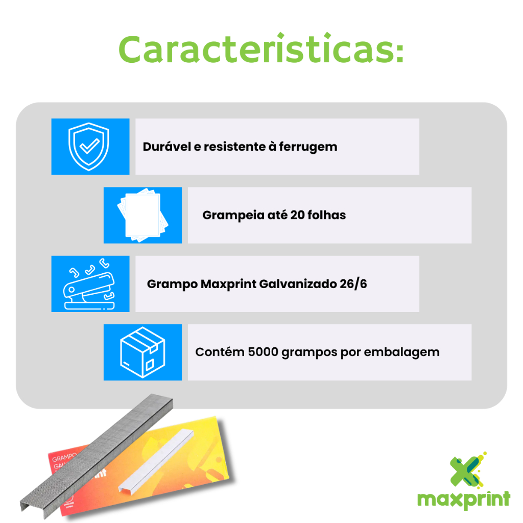 Kit 2 Caixas De Grampos Galvanizados 26/6 com 5000 unidades por embalagem - Maxprint — imagem 2 de 2