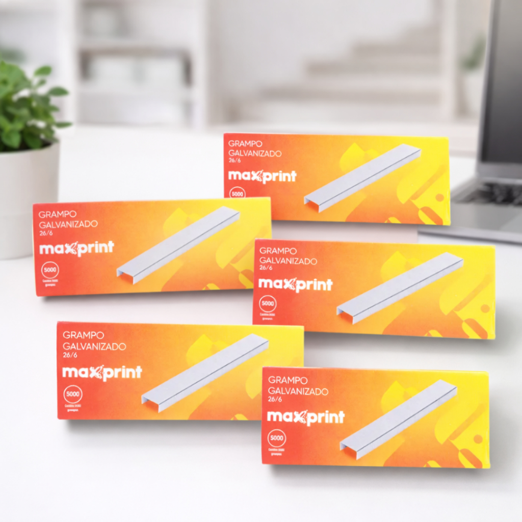 Kit 5 Caixas De Grampos Galvanizados 26/6 com 5000 unidades por embalagem - Maxprint