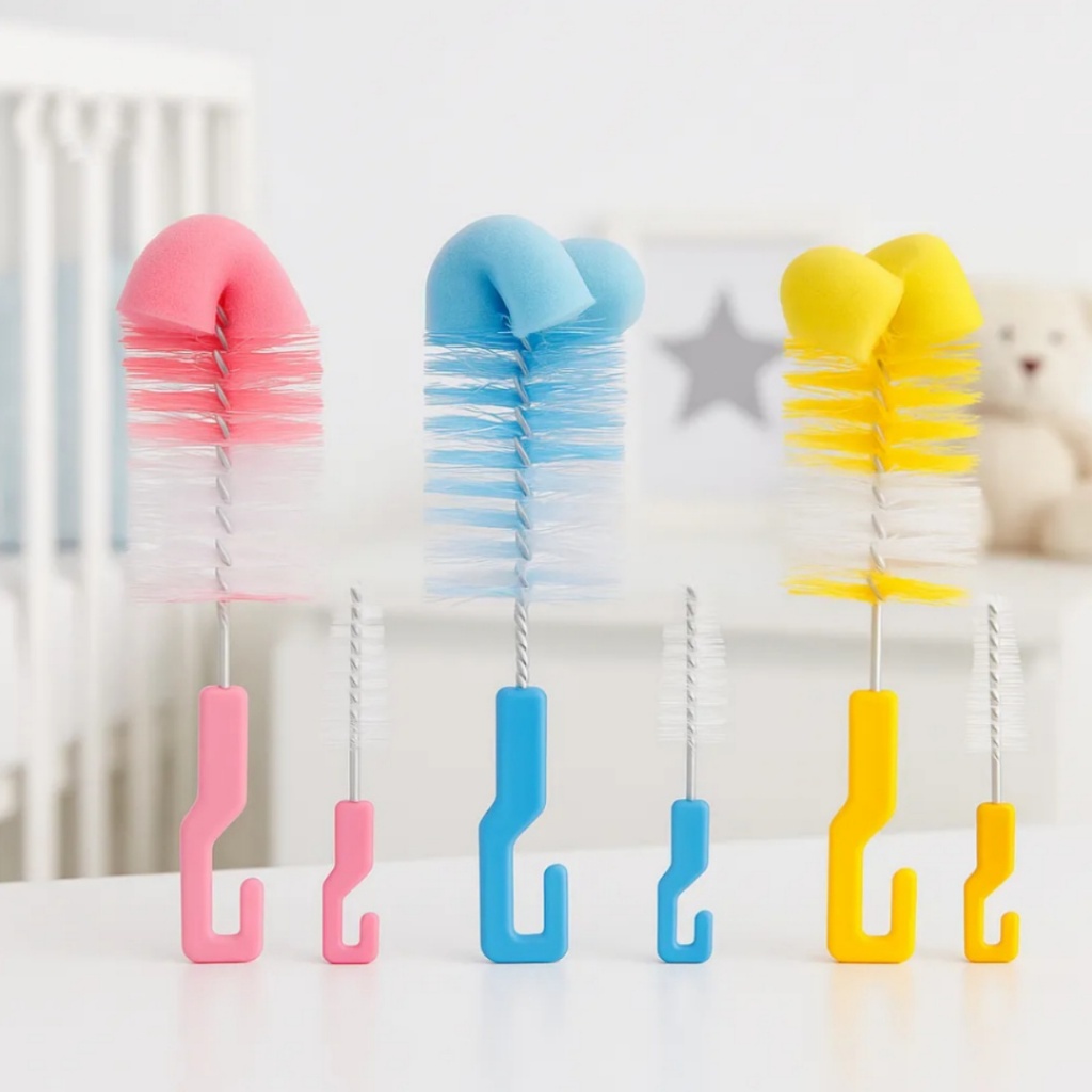 kit 2  Escova para mamadeiras e bicos com esponja na ponta em Oferta na Shopee