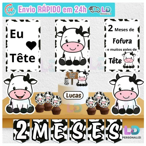 Só Um Bolinho Vaquinha Eu Amo Tete Kit de Festa Preto e Branco Vaquinha em Oferta na Shopee
