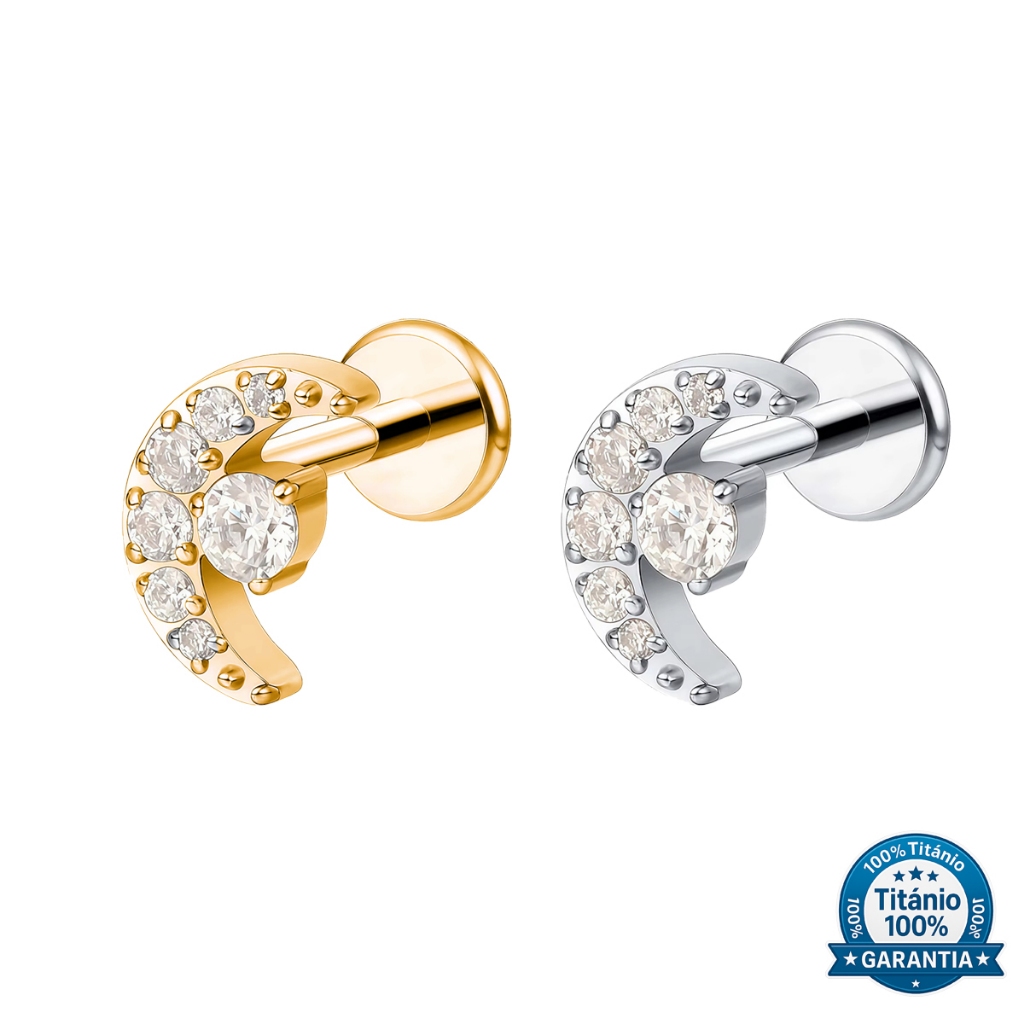 Piercing Orelha Lua Labret Titânio Zircônias Cravejadas Helix, Tragus, Conch, Nariz, Boca em Oferta na Shopee