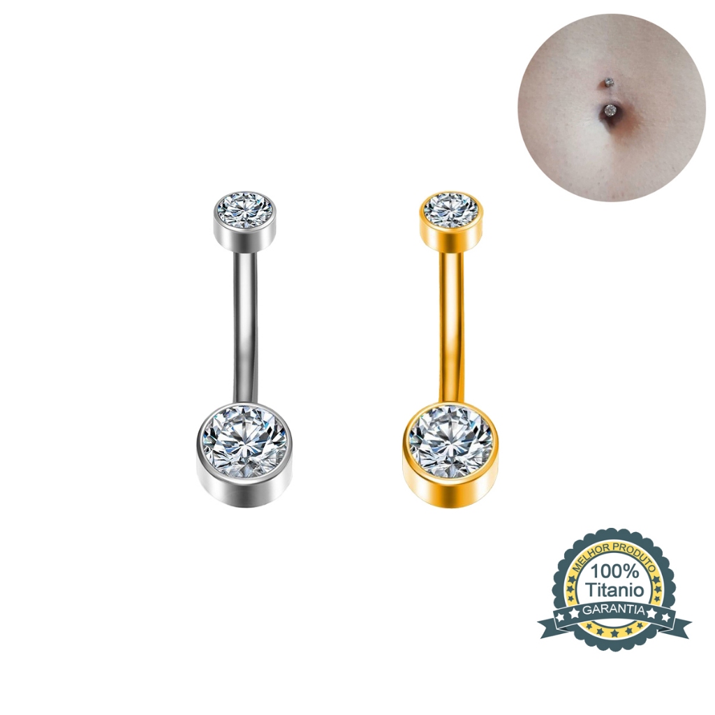 Piercing Umbigo Banana Titânio 2 Pedras Zircônia umbigo Antialérgico Barras Body Jewelry em Oferta na Shopee