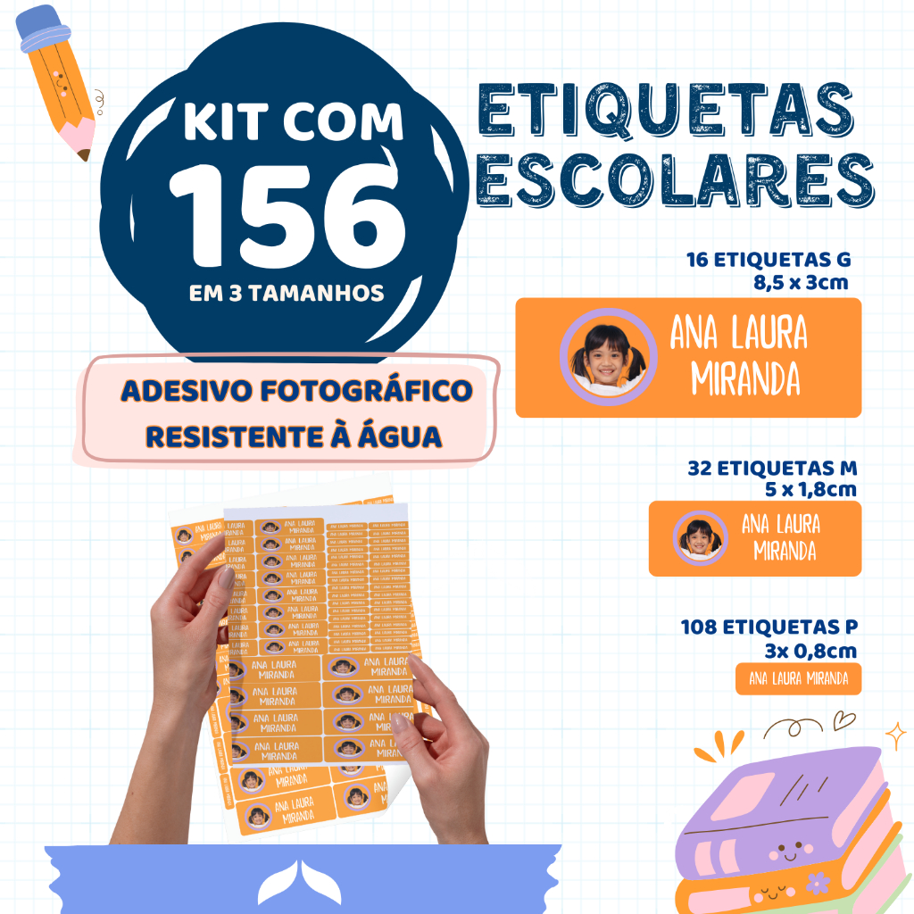 Kit 156 Etiquetas Escolares Personalizadas -Adesivo Fotográfico em Oferta na Shopee