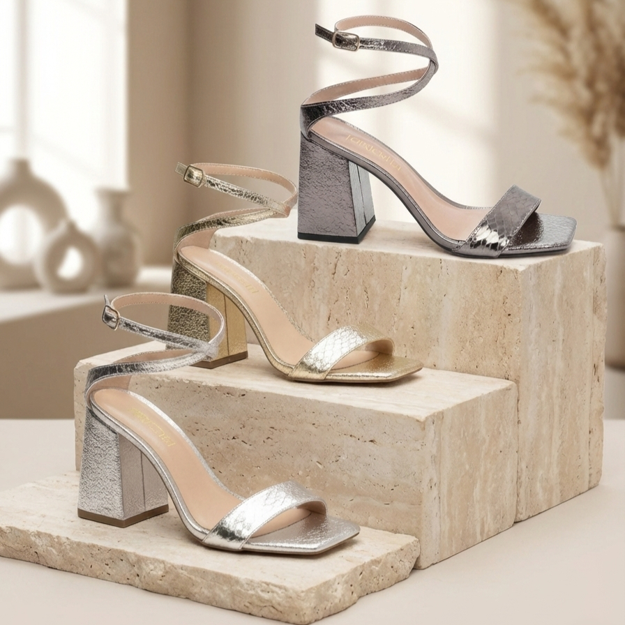 Sandália Feminina Torricella Metalizada Salto Grosso 9cm Elegante Confortável Festas Eventos