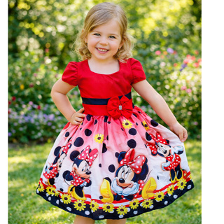 VESTIDO TEMÁTICO INFANTIL FESTA ANIVERSÁRIO MINNIE em Oferta na Shopee
