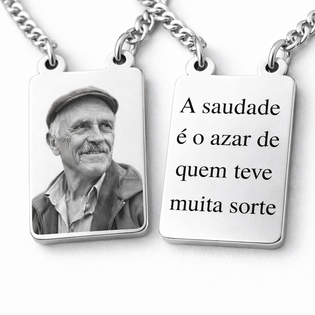 Colar Escapulário Aço Inox 2 Placas Personalizado com Texto e Foto Gravadas