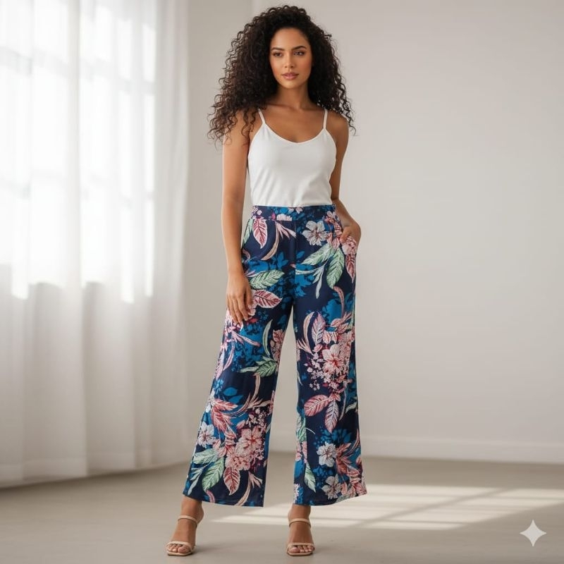 calça pantalona estampada número 44 de viscose ótima qualidade .