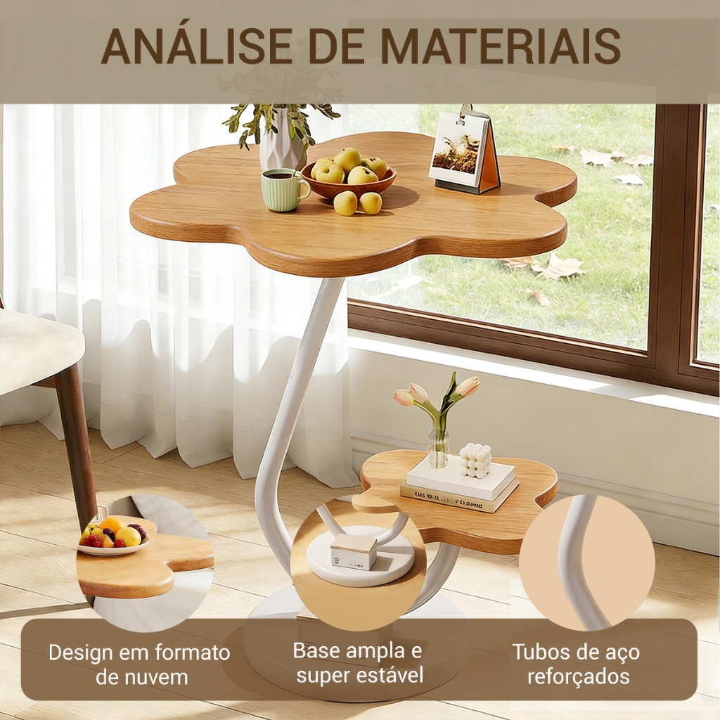 Mesa Decorativa Auxiliar Redonda Formato de C Mesa Lateral de Canto para Café Sala Escritório · foto 2