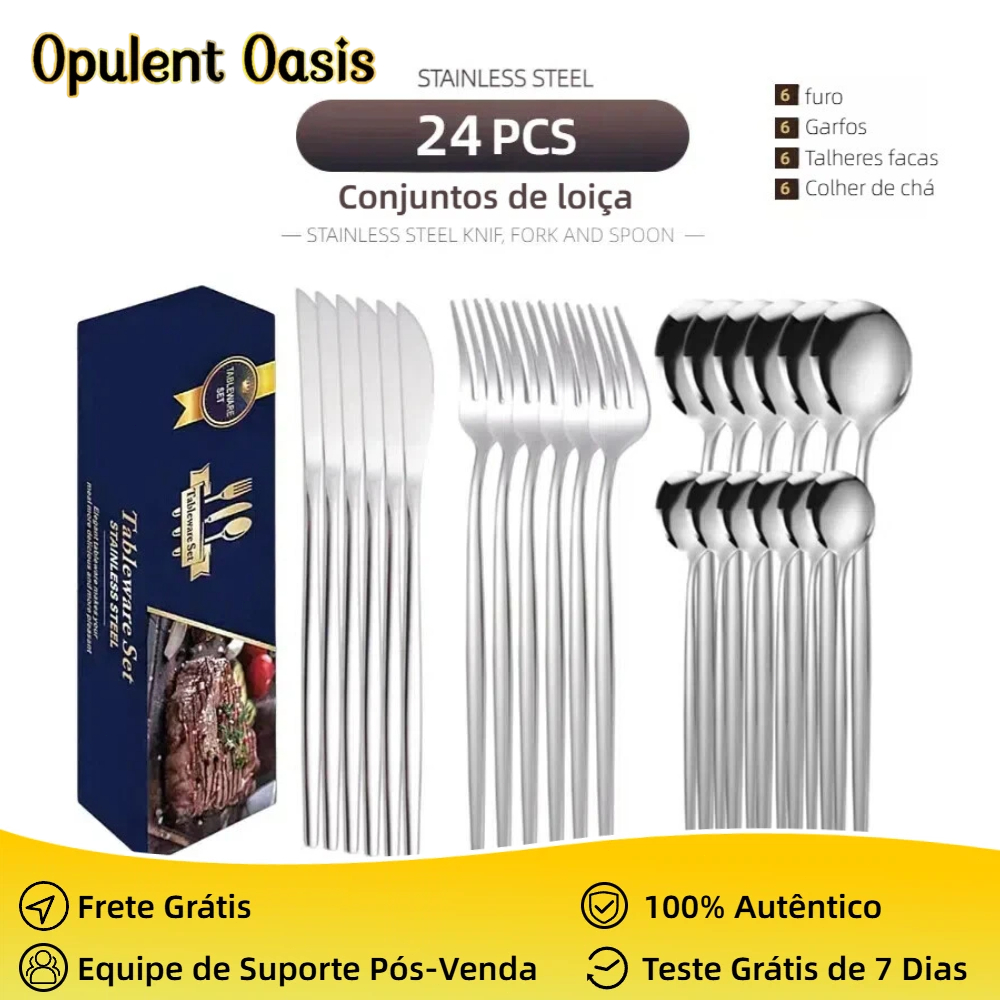 Jogo de talheres 24 Peças talher Aço Inox Cozinha Garfo colher faca talheres em Oferta na Shopee