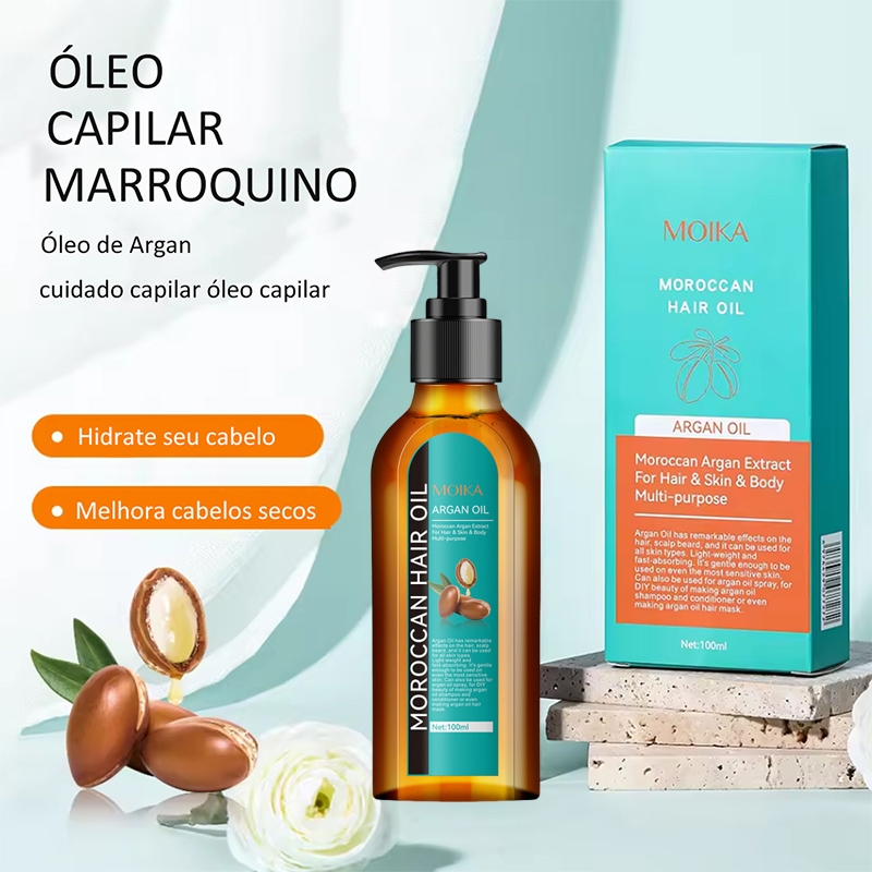 Óleo de Argan Marroquino MOIKA 100ml - Nutre, Repara e Previne Queda, Absorção Rápida, Cabelos Macios e Brilhantes em Oferta na Shopee