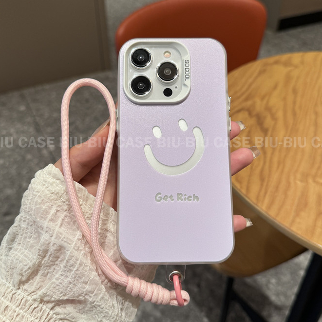 Capinha capa de Emoji de Sorriso iPhone 17 11 12 13 15 14 16 Pro Max Xr Xs Max 7+ 8+ pulseira rosa Capa TPU choque