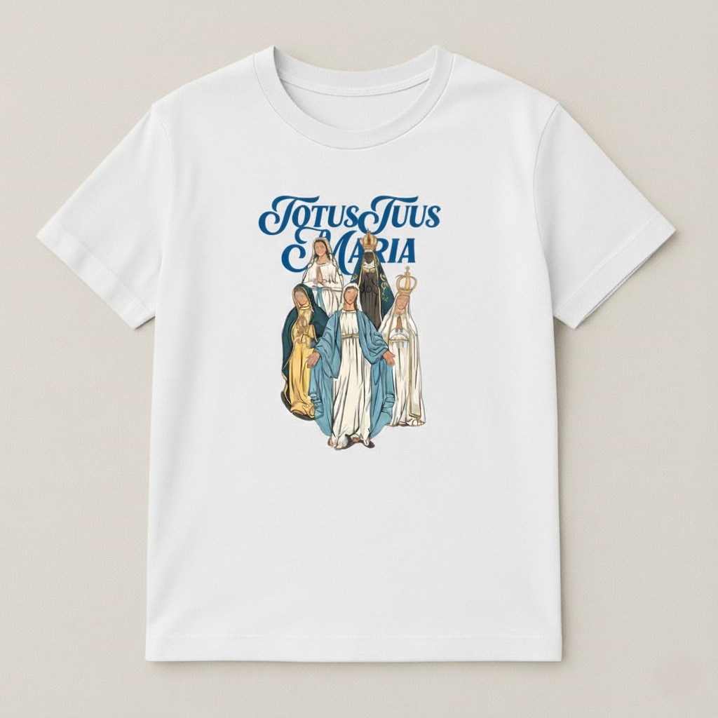 Camiseta Católica Adulto Unissex e Infantil Juvenil Totus tuus Maria 100% Algodão - Lançamento em Oferta na Shopee