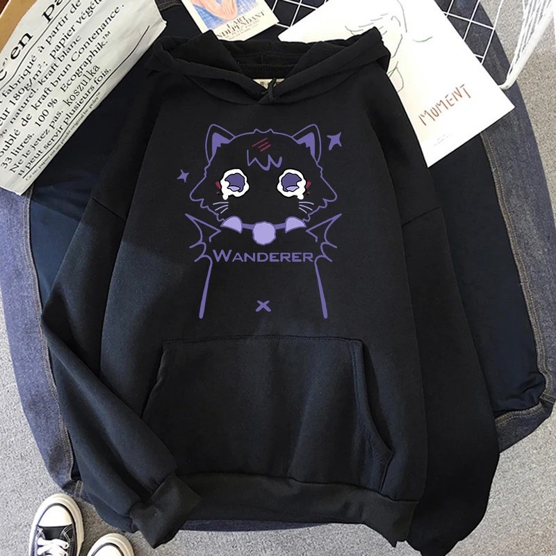 Moletom Canguru Genshin Impact Scaramouche Cat Hoodie Cute Women Korea Kawaii Wanderer Hoodies