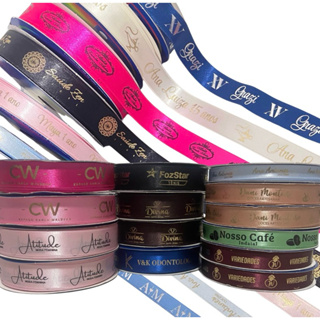 100metros Fita de cetim 15 mm - Personalizada com seu logo  loja. em Oferta na Shopee
